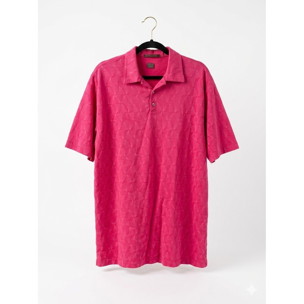 Tiger Woods Collection Nike Pink Geometric Jacquard Cotton Golf Polo Shirt XXL